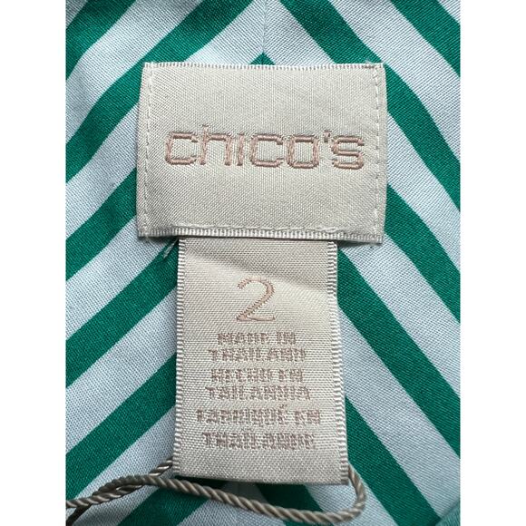 CHICOS TOP WOMENS 2 US 12/14 BUTTON UP TUNIC BLOUSE STRIPE GREEN OLD STOCK NWT - Picture 3 of 12